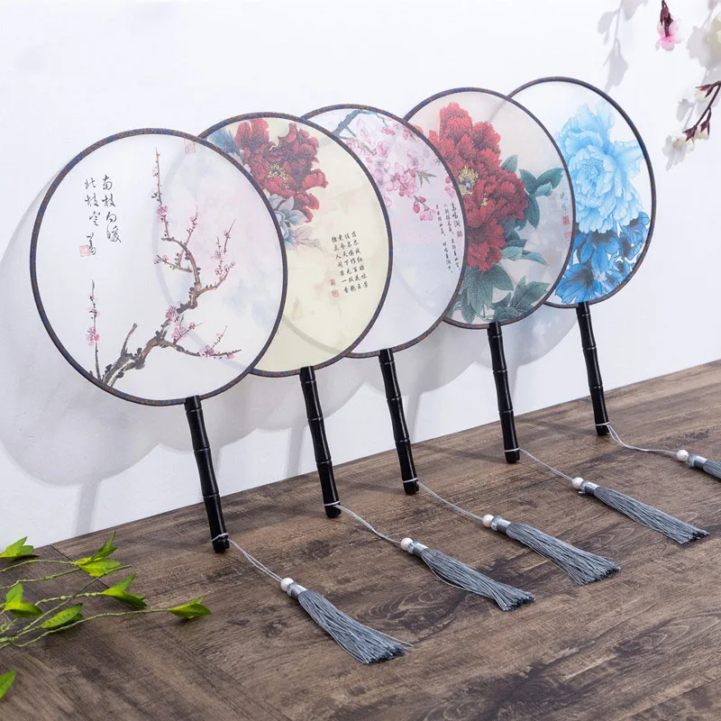 

Flower Folding Hand Fan Round Circle Party Decor Gift Round Hand Held Folding Silk Fan For Wedding Event Party Supplies