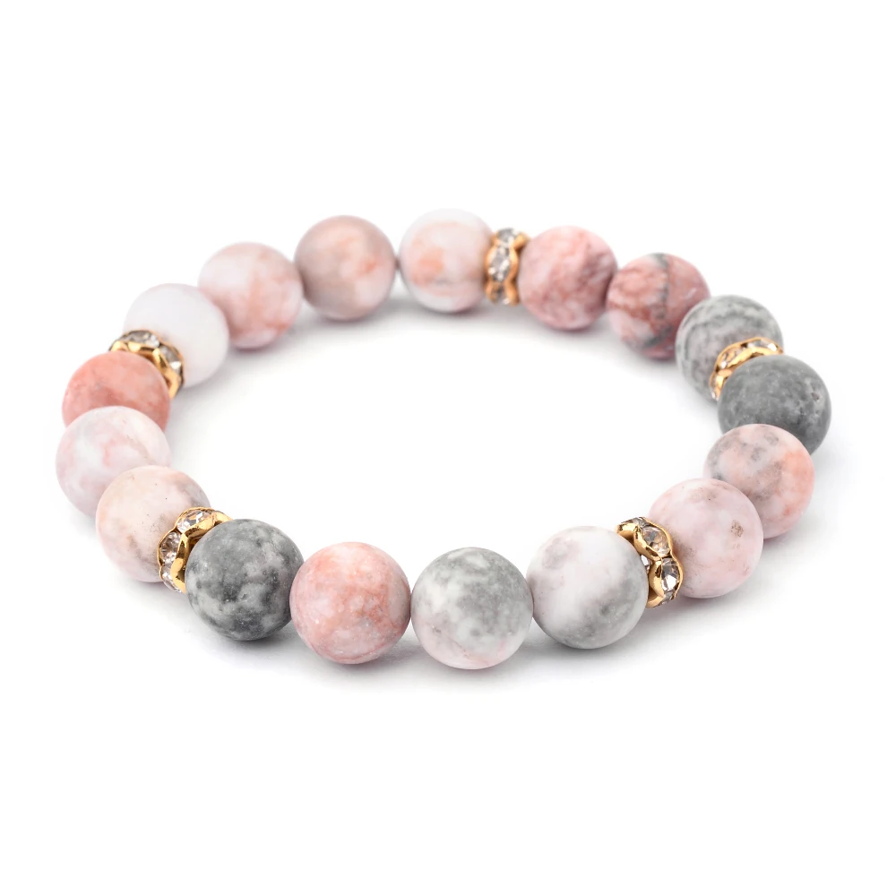 Браслеты BOJIU из натурального полудрагоценного камня для женщин и мужчин, трендовые эластичные Агаты, амазонитовые бусины, браслет, опт, BC383 - Окраска металла: 3-Pink Zebra Jasper