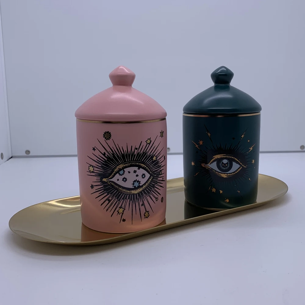 Handmade Starry Sky Big Eye Jar Incense Candle Holder Home Decoration Ornaments Ceramic Make Up Jewelry Storage Jar Box Cup