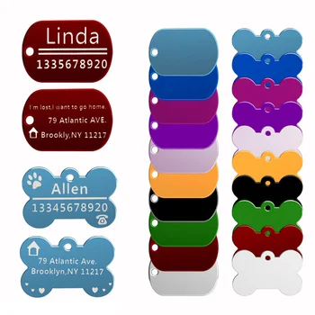 

100pcs 10colors Engravable Customize Metal Pet Dog ID Tag Military Bone Personalized Cat Puppy Name Tag for Dog Collar Accessory