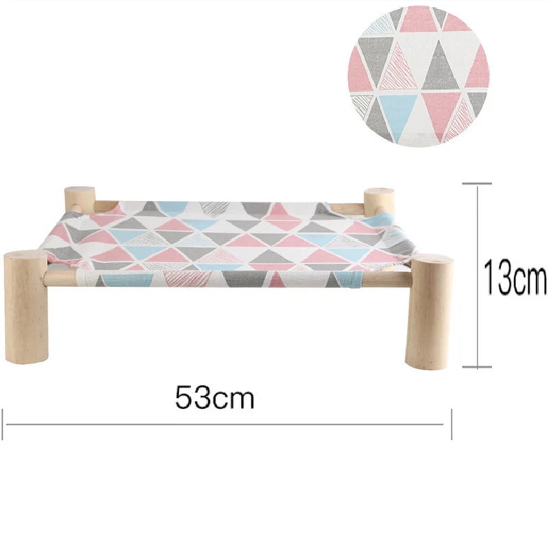 

Cat Bed Solid Wood Four Legged Cat's Nest In Summer Detachable and Washable Cat Bed Hammock Printed Pet Pad Wooden Dog Bed