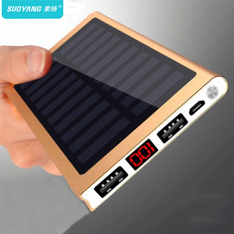 

HOT Solar Power Bank 30000mah External Battery 2 USB LED Powerbank Portable Mobile phone Solar Charger for Xiaomi iphone huawie