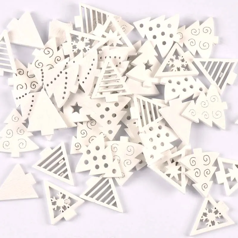 10/50pcs 22-40mm Wood Crafts white christmas trees DIY Scrapbooking For Wooden Ornament Home Decoration Sewing Accessories M2216