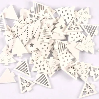 

50pcs 22-30mm Wood Crafts white christmas trees DIY Scrapbooking For Wooden Ornament Home Decoration Sewing Accessories M2216