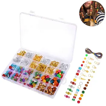 

398pcs/box Extension Metal Clip Decorations Dreadlocks Cuff Accessories Party Jewelry Rings Charm Braid Hair Bead Set DIY Mixed