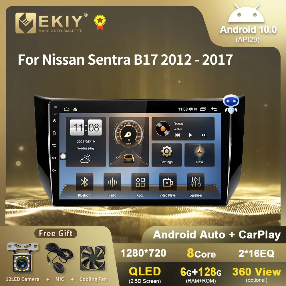 EKIY 1280*720 QLED Android 10 6G + 128G мультимедийный плеер для Nissan Sentra 2012-2017 навигация GPS авто