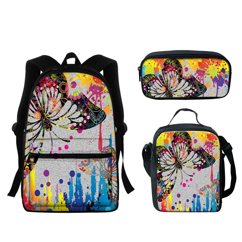

Butterfly Design Funny Girls Bookbags Fashion 3pcs/Set Student Backpack Large Capacity Satchel for Teenager mochila