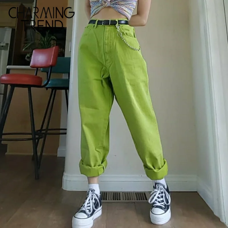 Women's Casual Pants Punk Harem Trousers Ladies Autumn High Waist Hip Hop Boyfriends Long Pants Female Green Yellow Plus Size