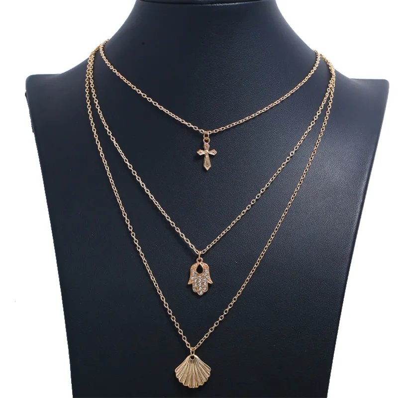 

Europe And America Accessories Retro Cross Multilayer Necklace Necklace Women's Fashion Simple Business Versatile Choker