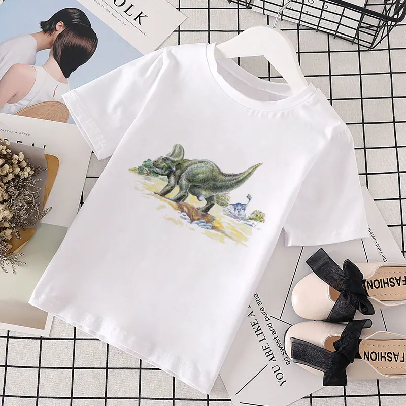 Kawaii/футболка рубашка с динозаврами для мальчиков, крутая ретро-футболка с принтом Детские рубашки для девочек Harajuku/Повседневная модная летняя одежда с короткими рукавами