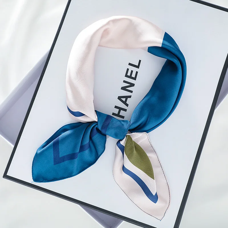 

Silk Scarf Female Korean Fashion Temperament Digital Printing Small Scarf Summer Gift Women Simulation All-match