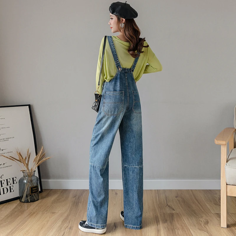 Han edition of autumn new fund easy reduction of age long wide-legged jeans straps adjustable suspenders 2022