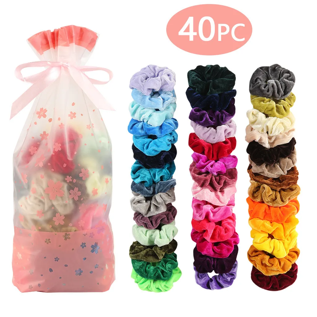 60PCS Fashion Scrunchie Solid Silk Satin Hair Band Hair Ties For Women Girls Ponytail High Quality Chouchou cheveux femme #A headbands for women Hair Accessories