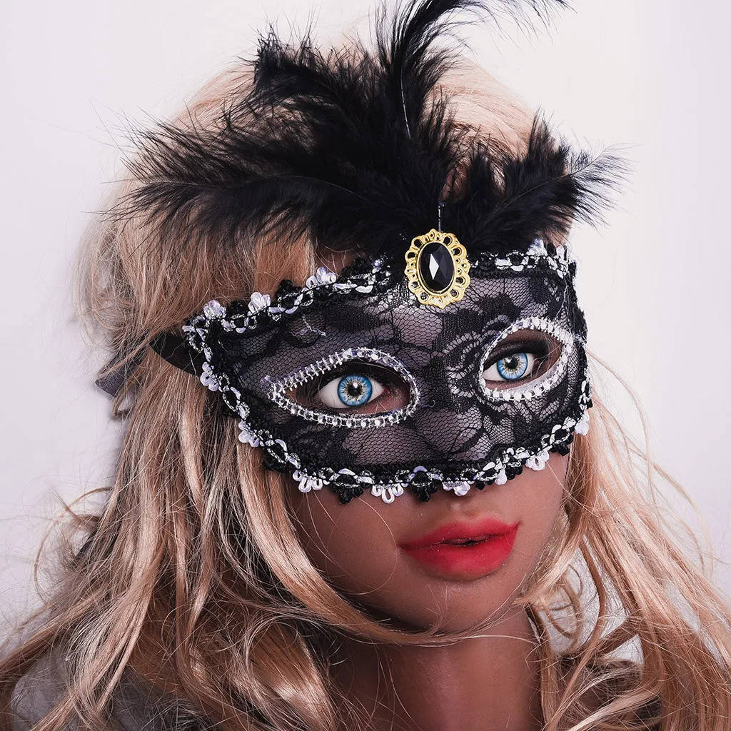 

Dreamowl Sequins Mask Toy Lace Floral Mardi Gras Masquerade Costume Feather Mask Festive Party Toy Birthday Gift #909