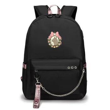 

Totoro Printed female harajuku backpack shoulder bag fashion trend chain usb charging double shoulder bag