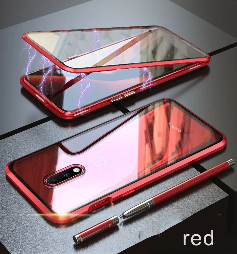 Чехол Luphie с полным покрытием для Oneplus 7 Pro, Магнитный чехол для One Plus 7 Pro, чехол спереди+ сзади 9 h, чехол из закаленного стекла для телефона - Цвет: red