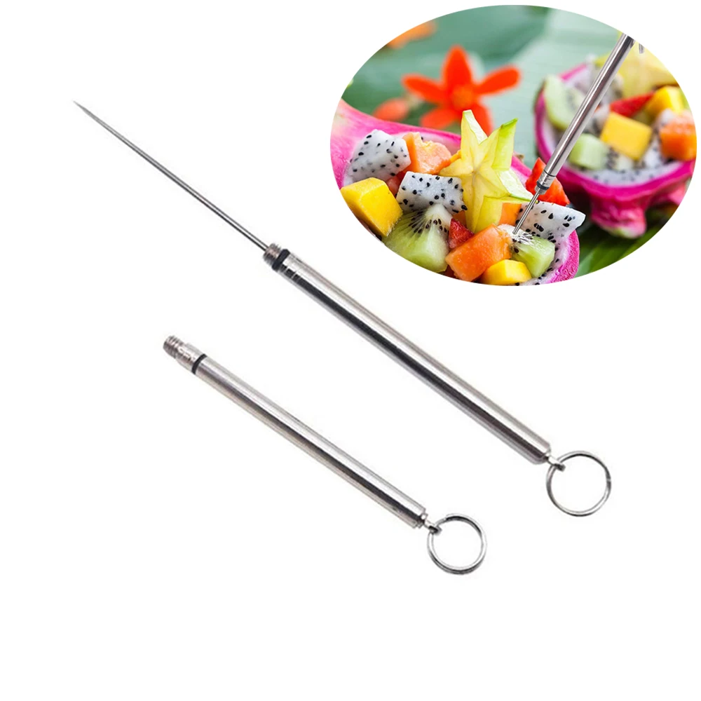 Portable Titanium Waterproof Metal Toothpick Fruit Pick w/ Holder Reusable Tools 