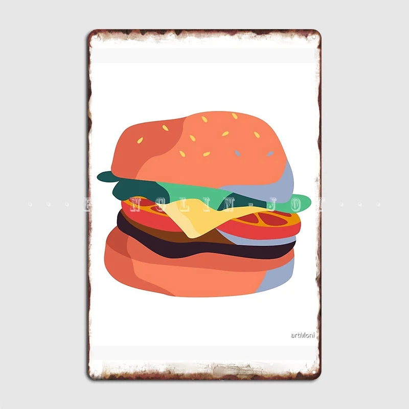 Cute Burger Poster Metal Plaque Wall Pub Party Create Tin Sign | Дом и сад