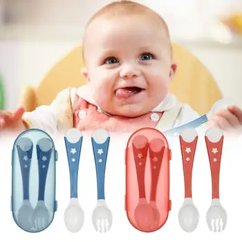 

Baby Feeding Spoon Children's Twisted Fork Bendable Spoon Set Baby Food Supplement Tableware Learning To Eat Spoon