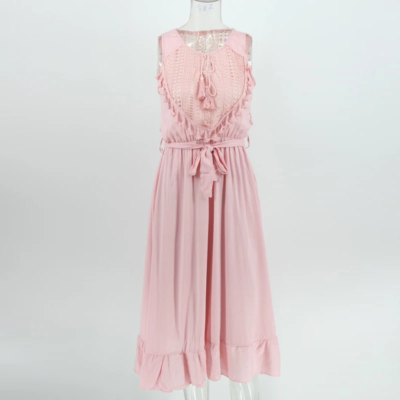 2020 богемное платье с кисточками вязанное крючком лоскутное женское миди без