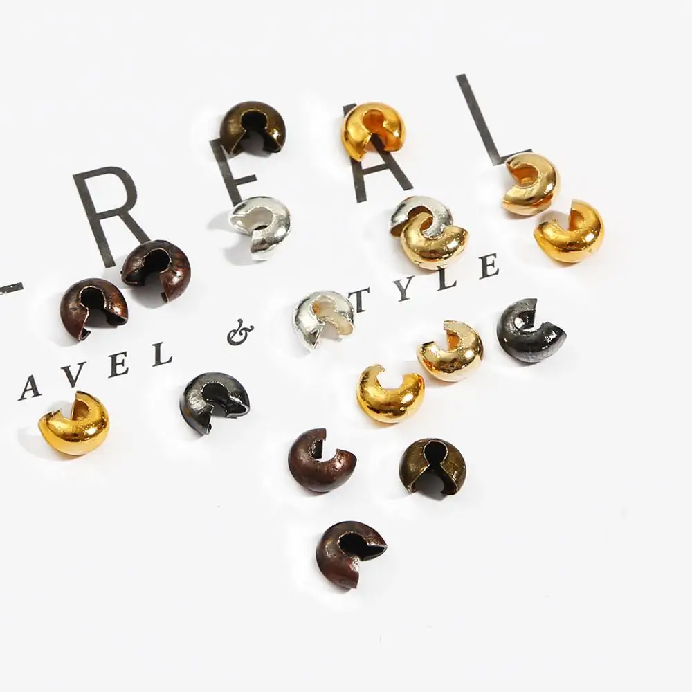 Assorted Sizes Plated Alloy Crimp Bead Covers - 100pcs Jewelry Making Accessories