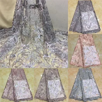 

Sky blue High Quality pink African Sequins Lace Fabric French Net Embroidery Tulle Lace Fabric For Nigerian Wedding Party Dress