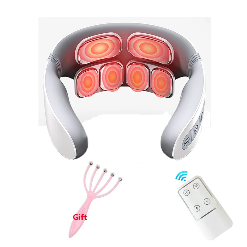 6 Heads Neck Massager 5 Modes 18 Strength Heating Cervical Spine Massager With English Voice Electric Pulse Neck Physiotherapy