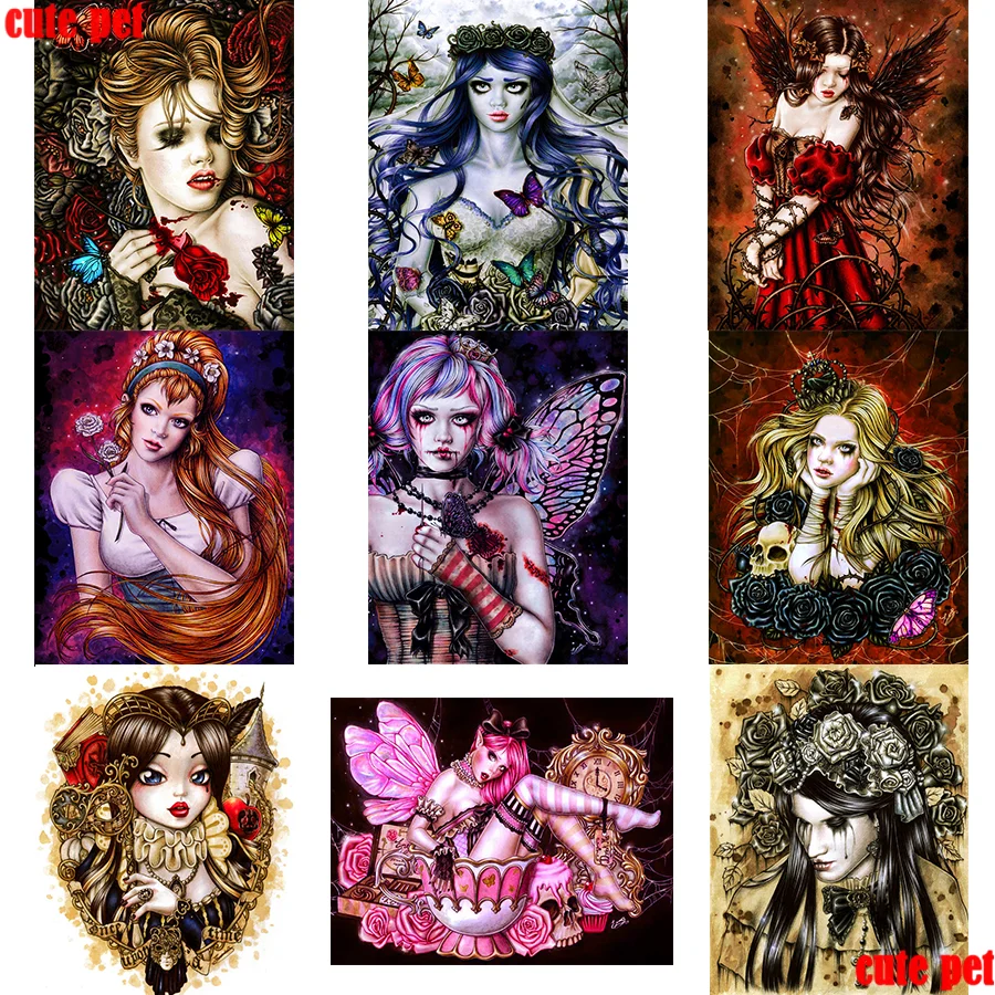 Diamond Painting Cartoon girl big eyes terror Full Square vampire Embroidery Sale Home Decor Gift Cross Stitch Kits | Дом и сад