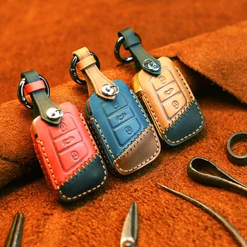 

Handmade Genuine Leather Car Key Case Cover For Volkswagen VW MAGOTAN Tiguan MK2 2017 2018 2016 Passat B7 B8 CC For Skoda Superb