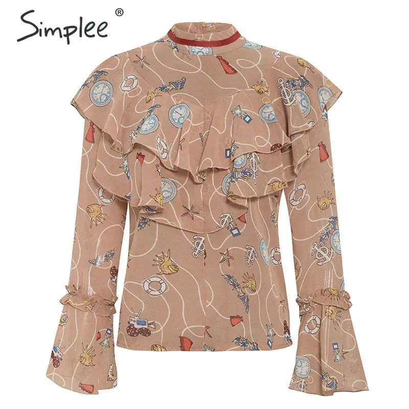 Simplee уличная женская блузка с рюшами цветочный принт расклешенная шифоновая