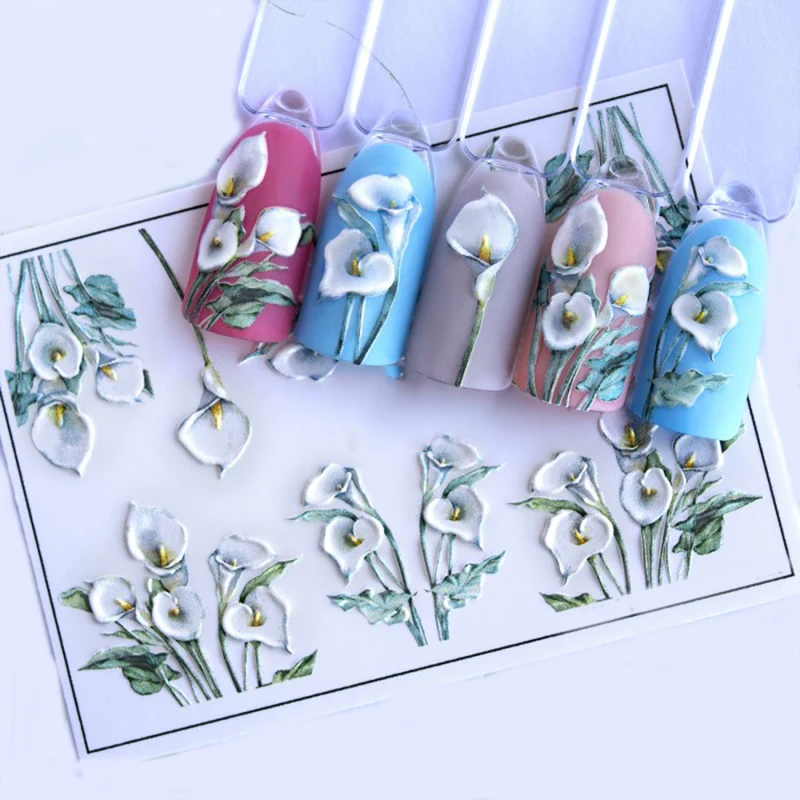 

3D New Acrylic Engraved Nail Sticker Big Flowers Design Water Decals Empaistic Nail Water Slide Decals Wholesale Z0339