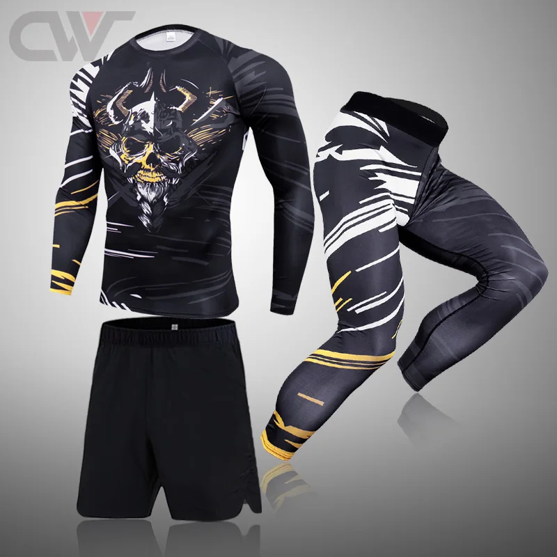 Men 3D Spartan Compression Set MMA T-Shirt Men's Sport Tights Leggings Jacket Fitness Bodybuilding Clothes Work Out Running Suit men's loungewear sets