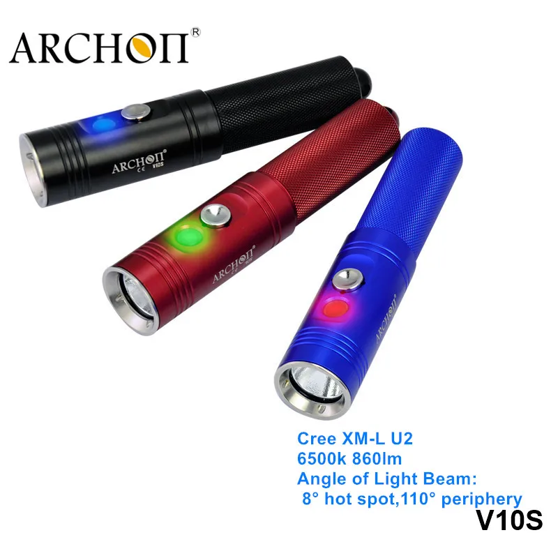 

Archon V10S 6500k 860lm Cree Professional 60 meters Underwater Flashlight Anti Corrosion Diving Torch with 18650 Battery Charger