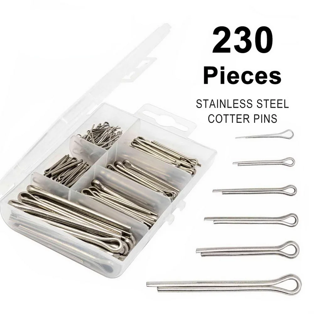 Alfinete Pino de Aço 230 Peças Cotter Pin de Dividir Pino Sortimento Kit m1 m2 M2.5 m3 m4 m5 Pinos Cotter Conjunto Pino Trator para Carro Aço Inoxidável