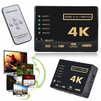

3D 1080p 5Port 4K HDMI Switch Switcher Selector Splitter Hub+IR Remote Fo HDTV With Memory Function No Signal Loss