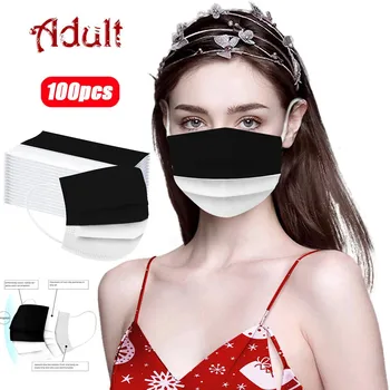 

100PCS Contrast Printing Disposable Face Mask Personal Health Care 3Ply Ear Loop Activated Carbon face mask fashion mascarillas