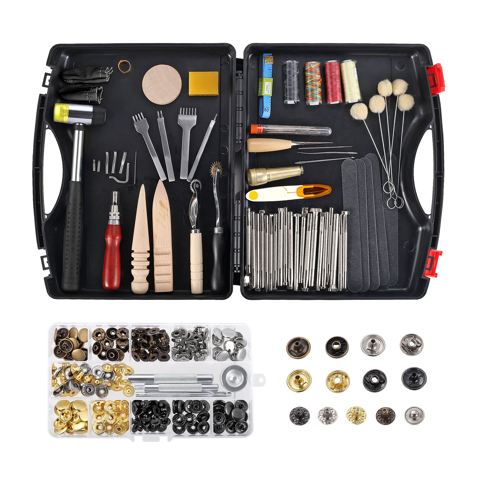 128 Pieces Leather Tool Kit, Leather Work Tool, Leathercraft Tools and Supplies with Stamping Tools Rivets Kit