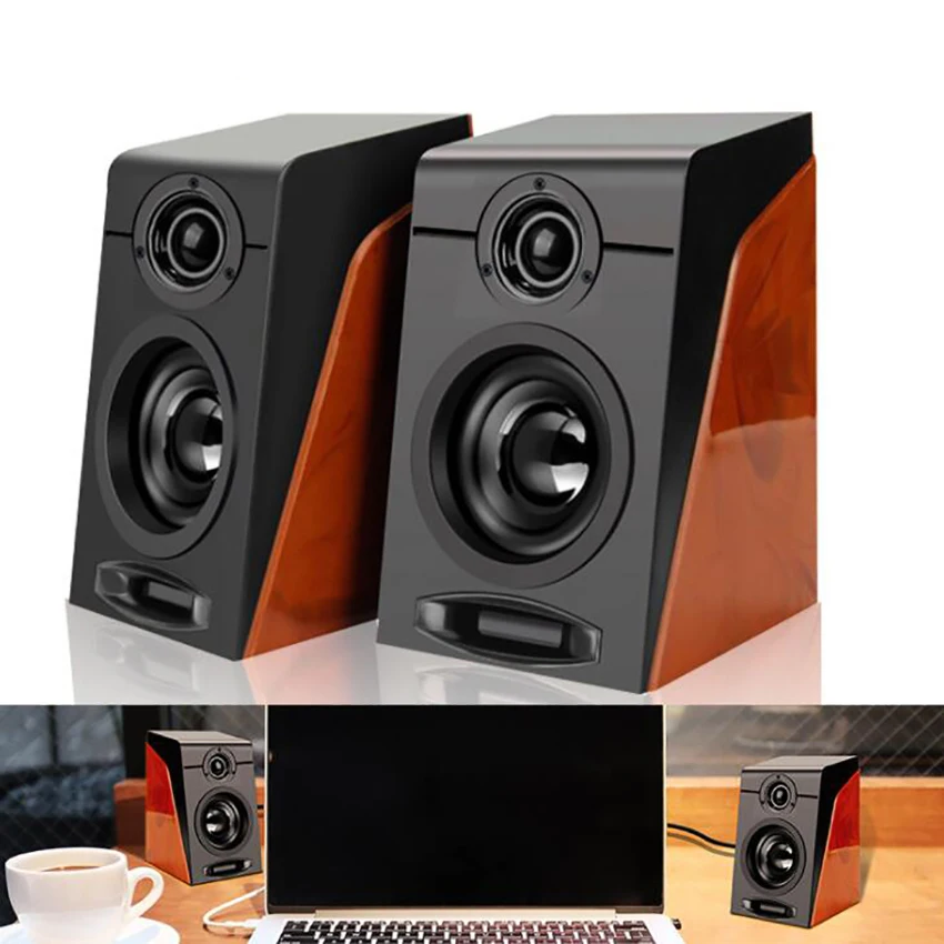 USB2.0 Powered Bookshelf Speakers PC Computer Speaker Stereo System