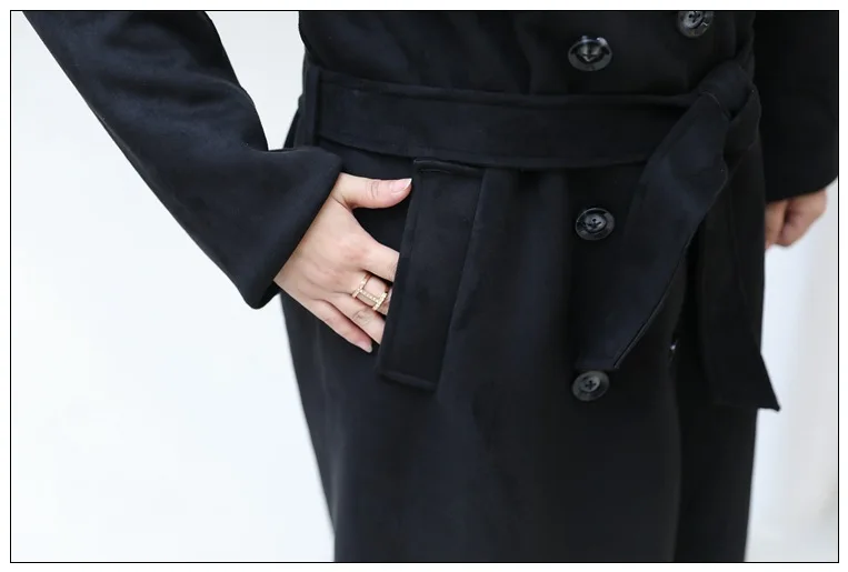 Осень-зима, женское повседневное Свободное пальто с длинным рукавом размера плюс, ветровка большого размера с поясом, черный цвет, 4XL 5XL 6XL 7XL