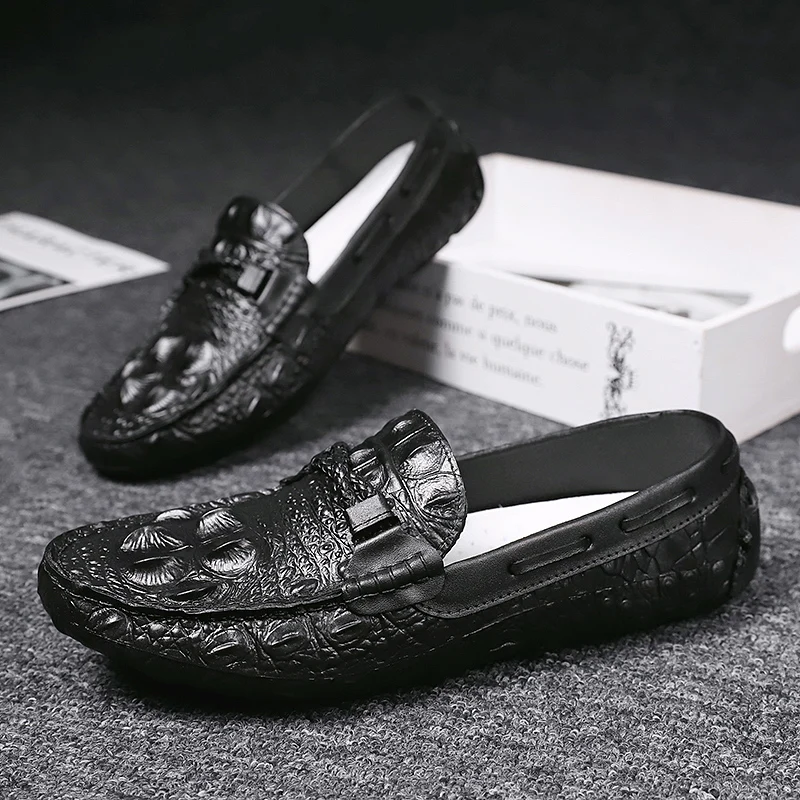 Men Casual Leather Shoes Italian Fashion Snake Skin Loafers designer Male Dress Moccasins Homme Tide Men Peas Shoes Lazy Shoes (22)