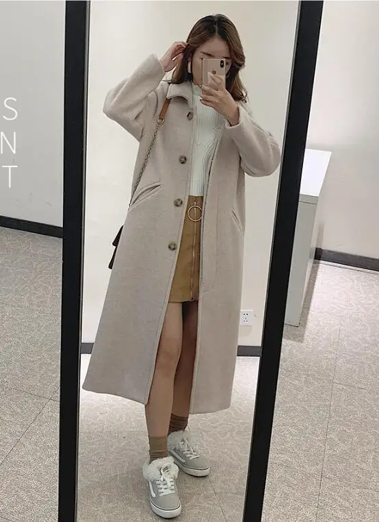Шерстяные смеси для женщин Элегантный Ulzzang корейский стиль осень зима свободные длинные студенческие повседневные толстые женские s одежда ШИК