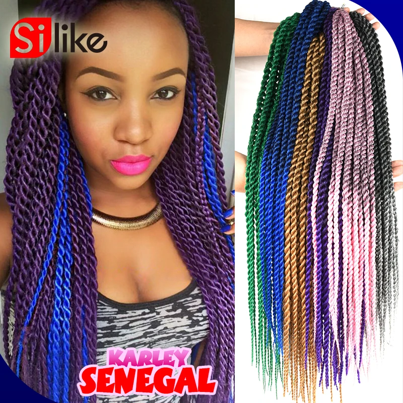 Silike 22&quot Коричневый Розовый Крючком Сенегальский Twist Плетение Волос Senegal Сенегал