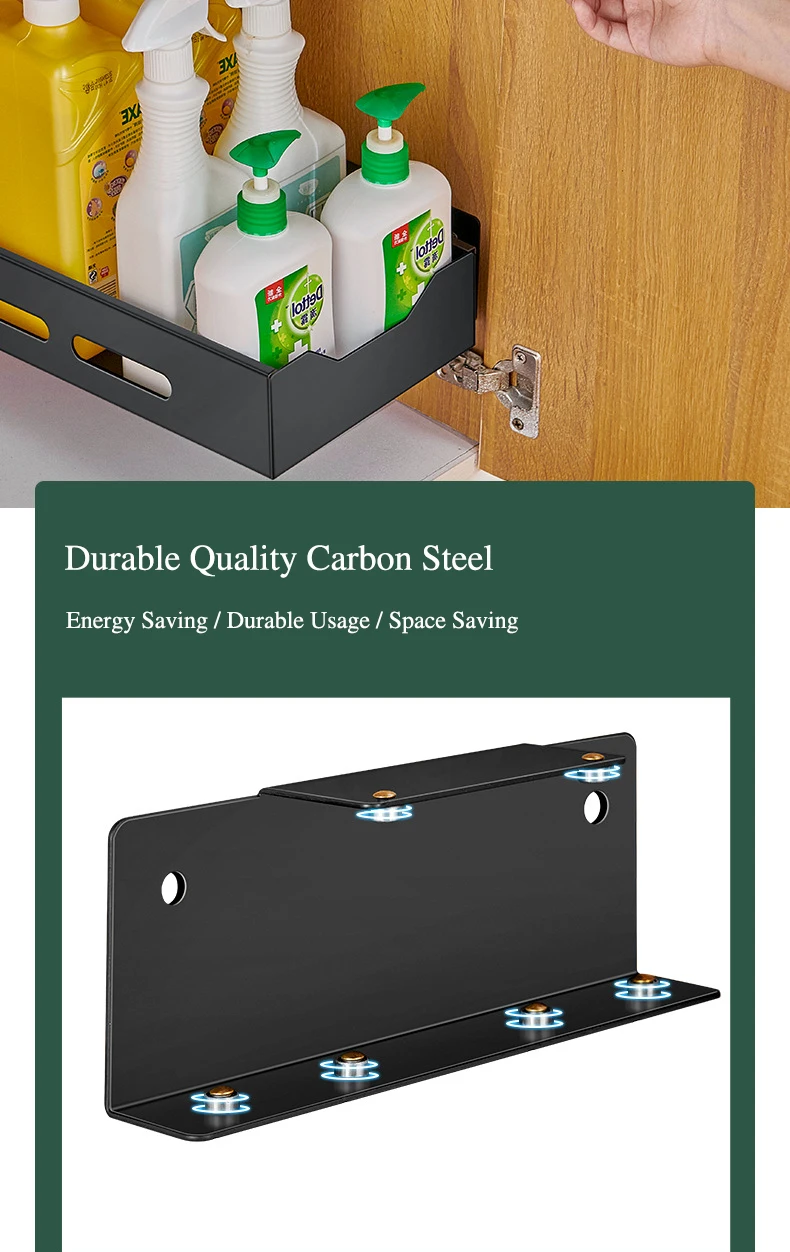 Carbon Steel Wall-mounted Storage Rack Kitchen Corner Gap Spices Shelf  Cabinet Under Sink Organizer Drawer