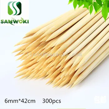 

300pcs 6mm*42cm roasting Sticks Squid skewers Campfire Skewers wooden sticks for BBQ Bamboo Skewers grill vegetable stick