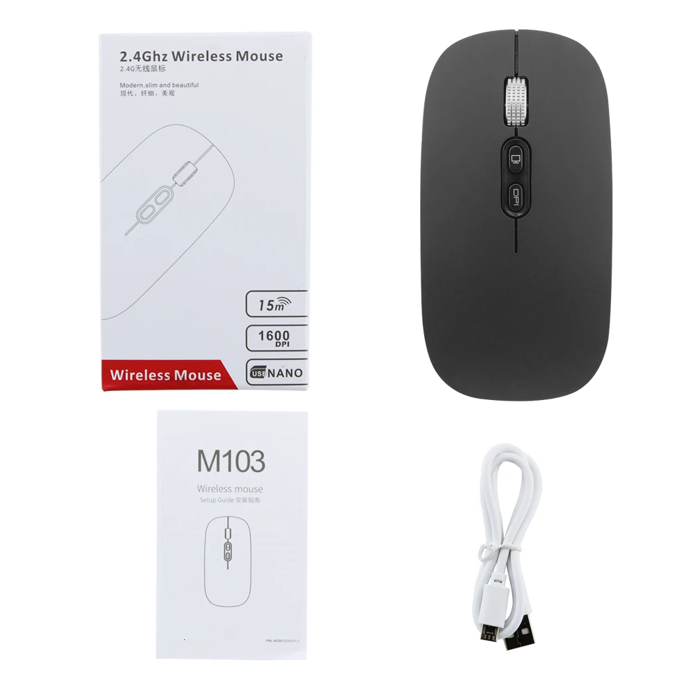 CHUYI Wireless Slim Rechargeable Mouse Portable Silent Optical 2.4G Ultra-thin Mause 1600 DPI Computer Office Mice For Laptop