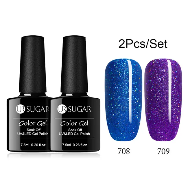 2pcs set24 Ur Sugar 2/4 шт. Розовый Блестящий Гель-лак для ногтей замочить от УФ-светодиодный длительный гель лак для ногтей Лаки маникюрный лак набор украшений - Цвет: 2pcs set24