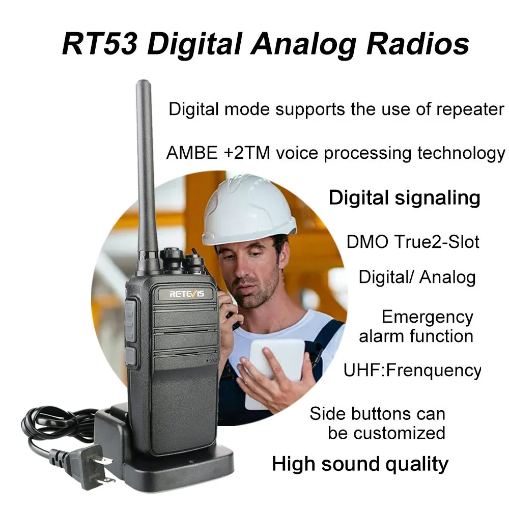 Retevis RT53 DMR цифровая рация UHF DMO VOX цифровой аналоговый двухсторонний радиоприемник Comunicador трансивер handsfree walkie talkie