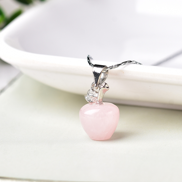 Natural Crystal Small Apple Necklace Amethyst Rose Quartz Reiki Fashion Mineral Jewelry Increase charm For Women Decor Gifts