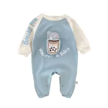 Mono de algodón de manga larga con cuello redondo para niños y niñas, ropa deportiva con estampado de dibujos animados, informal, para otoño