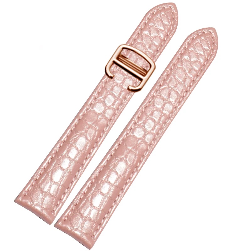 pink rose gold PEIYI цветной ремешок из крокодиловой кожи для мужчин и женщин, роскошный двуххвостый браслет, сменный ремешок для часов Cartier - Цвет ремешка: pink rose gold